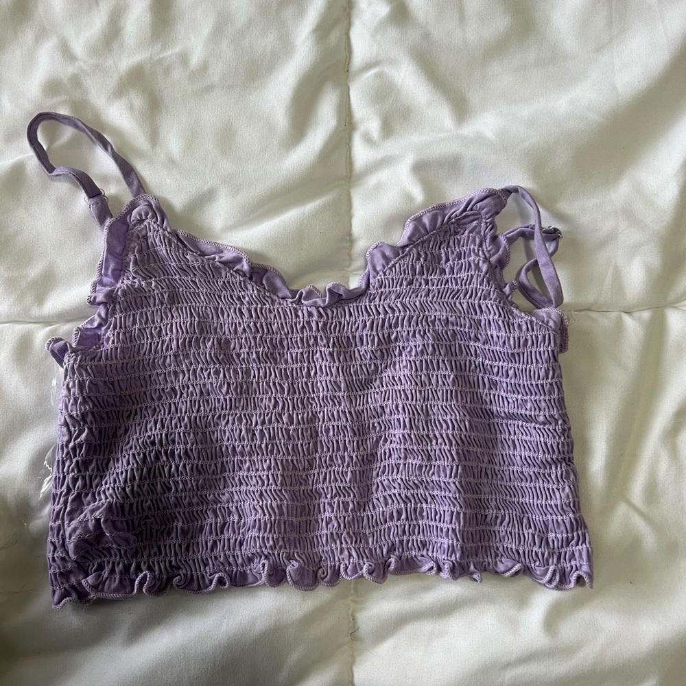 Purple pacsun rouched crop tank top